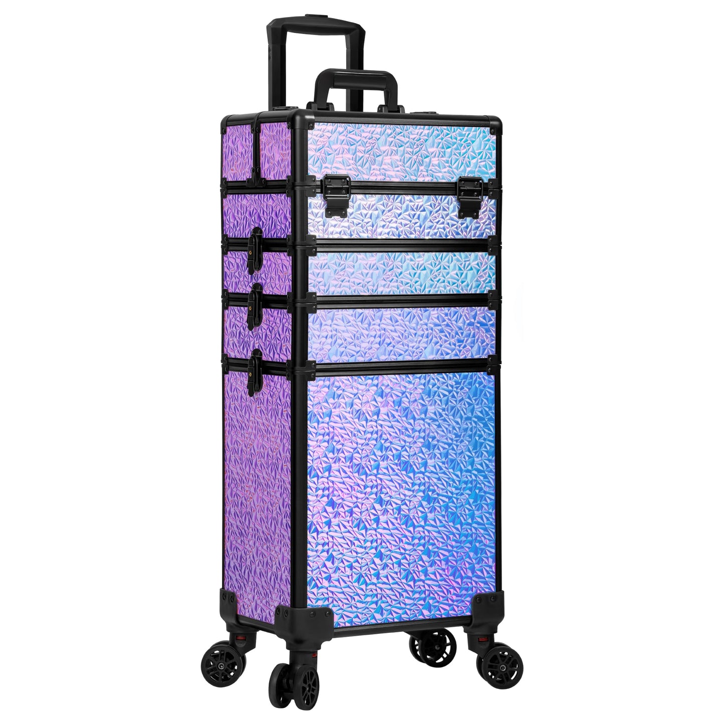 JINGUAN Profesional Rolling Makeup Train Case with Lid, 5 in 1 Cosmetology Case on Wheels, Large Cosmetic Trolley Organizer Travel for Hairstylist Artist Nail Beauty Salon Barber, Gravel Purple