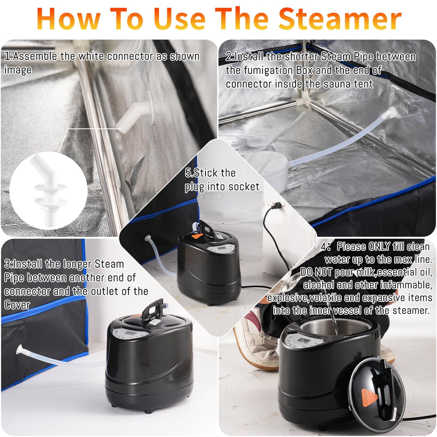 Sonaricus Portable Sauna Steamer 3L - 1200W Fast Heating Steam Generator with Remote Control, 9 Levels, 99-Min Timer, Stainless Steel Pot for Home Sauna Tent, Aromatherapy Box Included