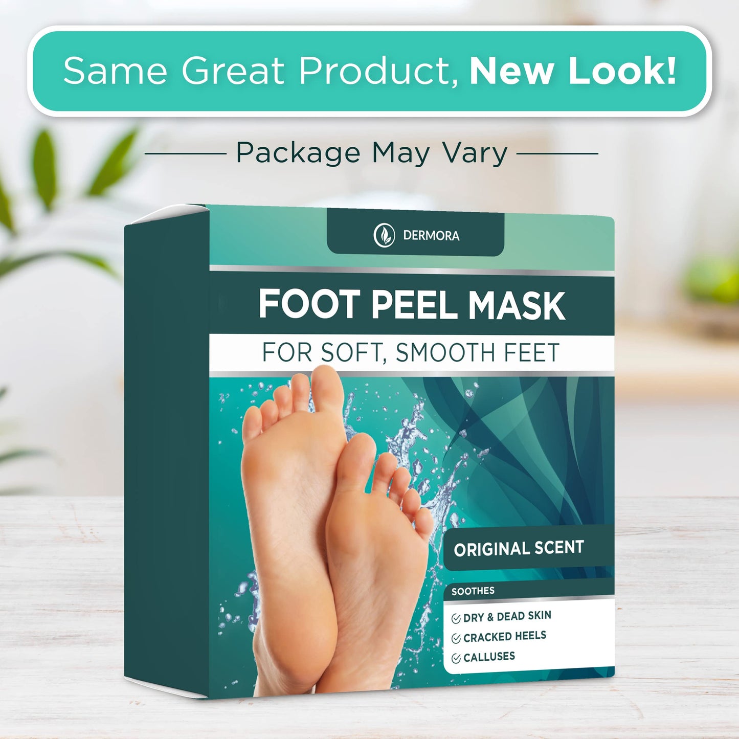 DERMORA Foot Peel Mask - Exfoliating Foot Peeling Mask for Dry, Cracked Feet, At-Home Spa Care, Callus Removal & Smoother Skin Result, 2 Pairs Regular Size (Fits up to Woman 11, Men 10) Original Scent