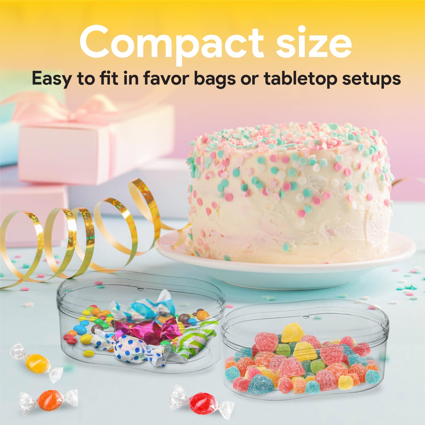 Hammont Acrylic Storage Boxes - Curved Candy Gift Containers - Hair Accessory Organizer - Small Plastic Display Container | 5.8“x3.46“x2.25“ (12 Pack)