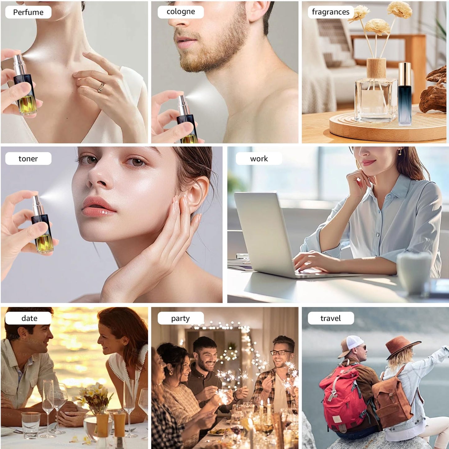 Kesell 11pack 10ml Glass Spray Bottle, Mini Square Perfume Vials Refillable Perfume Atomizer Fine Mist Liquid Spray Bottle for essential oil (Silver Cap)