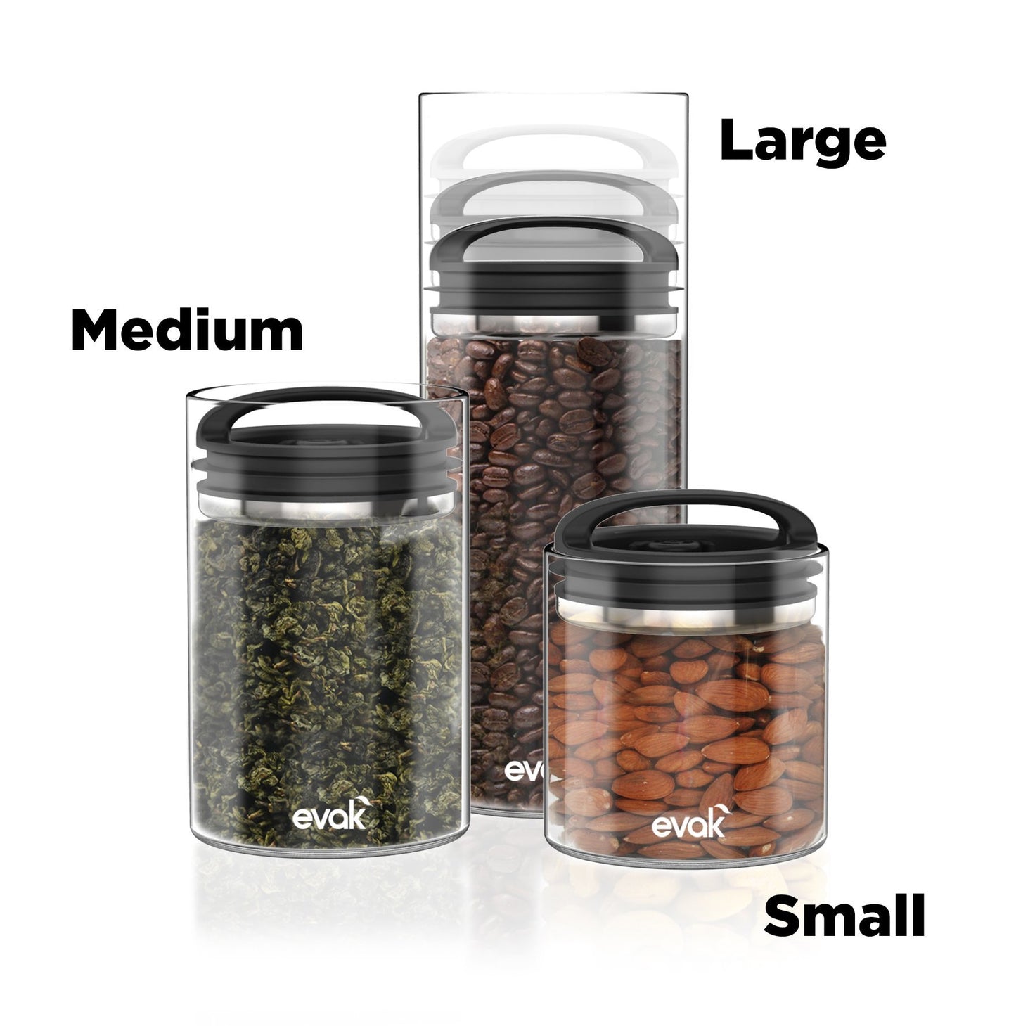 Prepara Evak Fresh Saver Airless Canister, Glass & Stainless, Medium, Soft Touch Black Handle