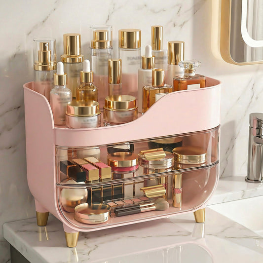 Asdbko Makeup Organizer for Vanity with Large Smooth Drawers Extra Large Skincare Organizer for Bathroom Countertop and Dresser, Crystal Clear Cosmetic Storage Display Case for Beauty Products