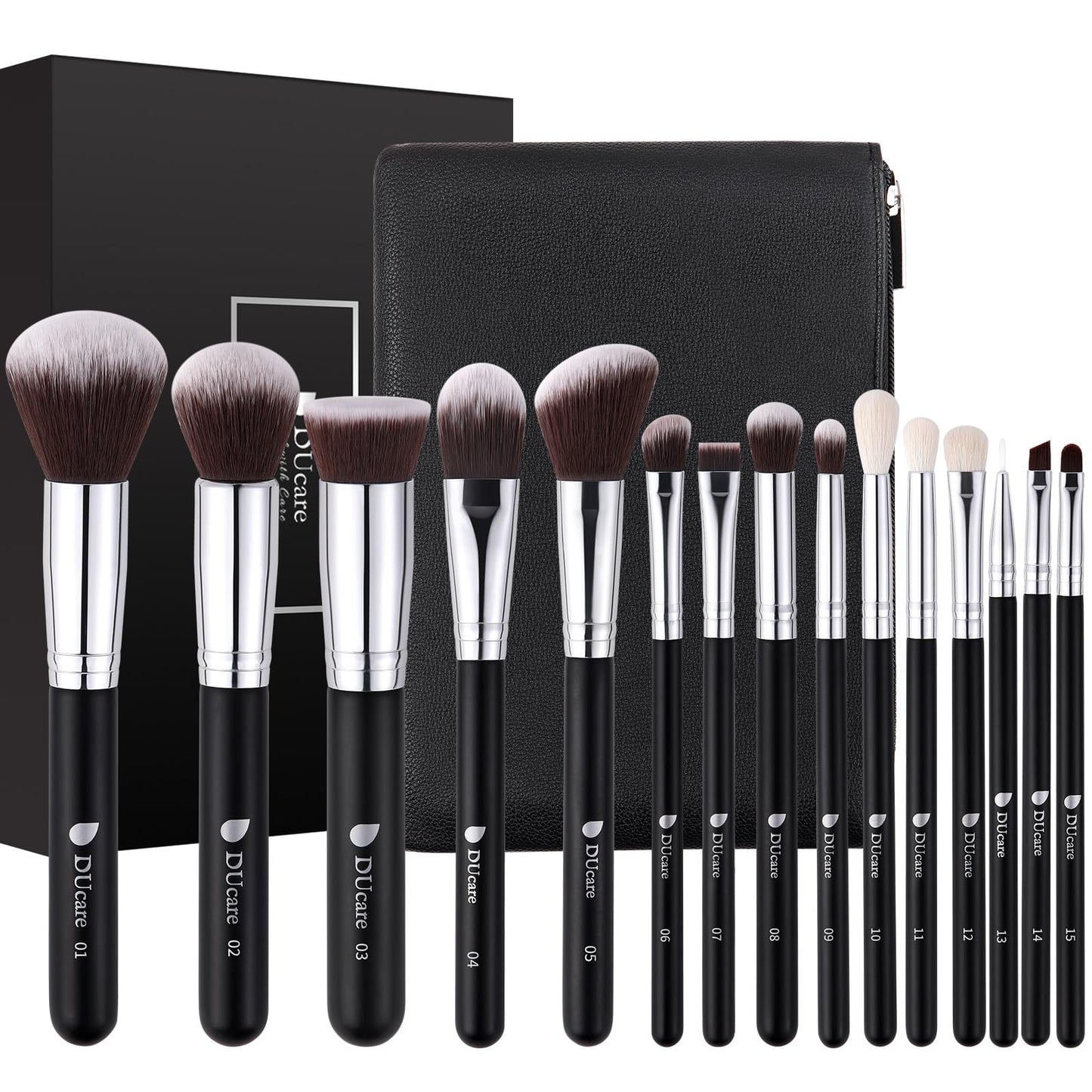 DUcare Makeup Brushes with Travel Bag 15Pcs Makeup Brush Set Kabuki Foundation Blending Blush Eyeliner Shadow Brow Concealer Brushes Kit