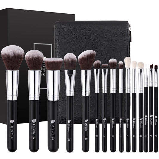 DUcare Makeup Brushes with Travel Bag 15Pcs Makeup Brush Set Kabuki Foundation Blending Blush Eyeliner Shadow Brow Concealer Brushes Kit