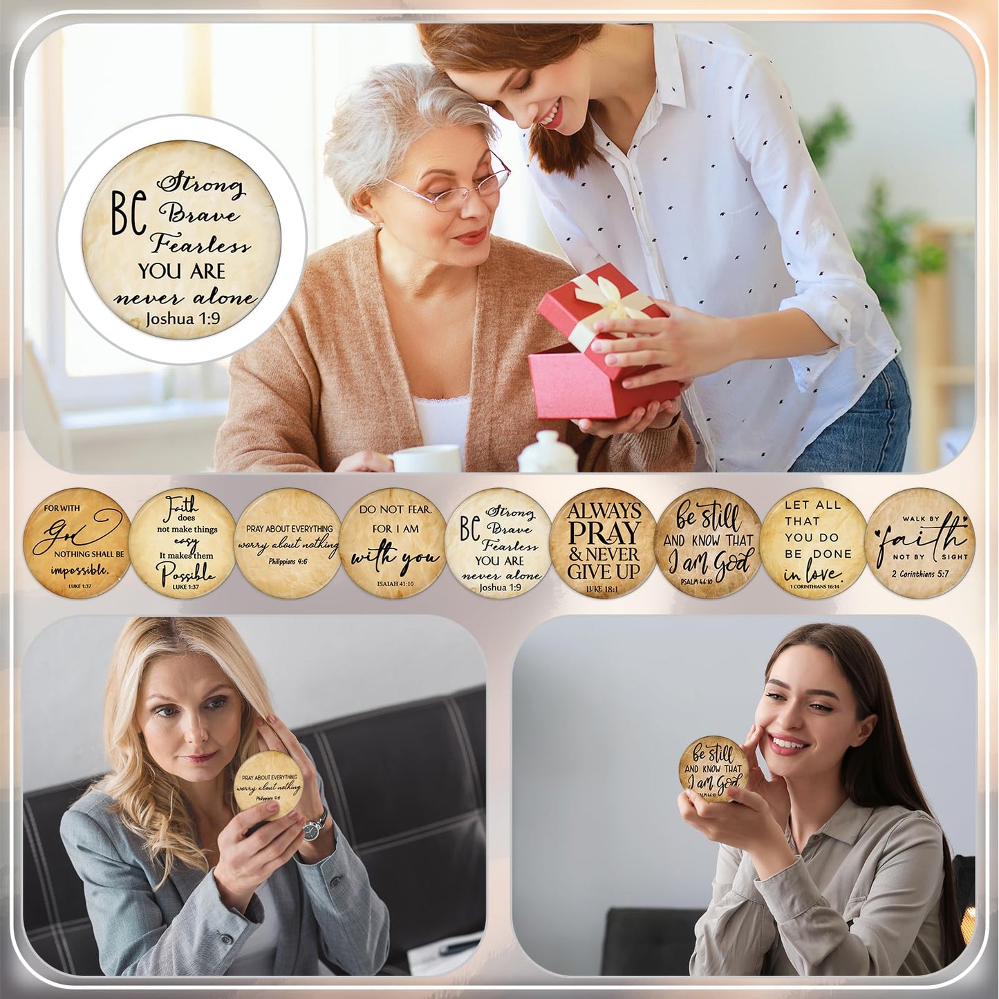 GlikCeil 36 Pcs Mini Christian Compact Mirrors for Women Church Gifts Retro Inspirational Bible Verse Pocket Makeup Mirrors Religious Gift for First Communion Church Baptism Party Favors