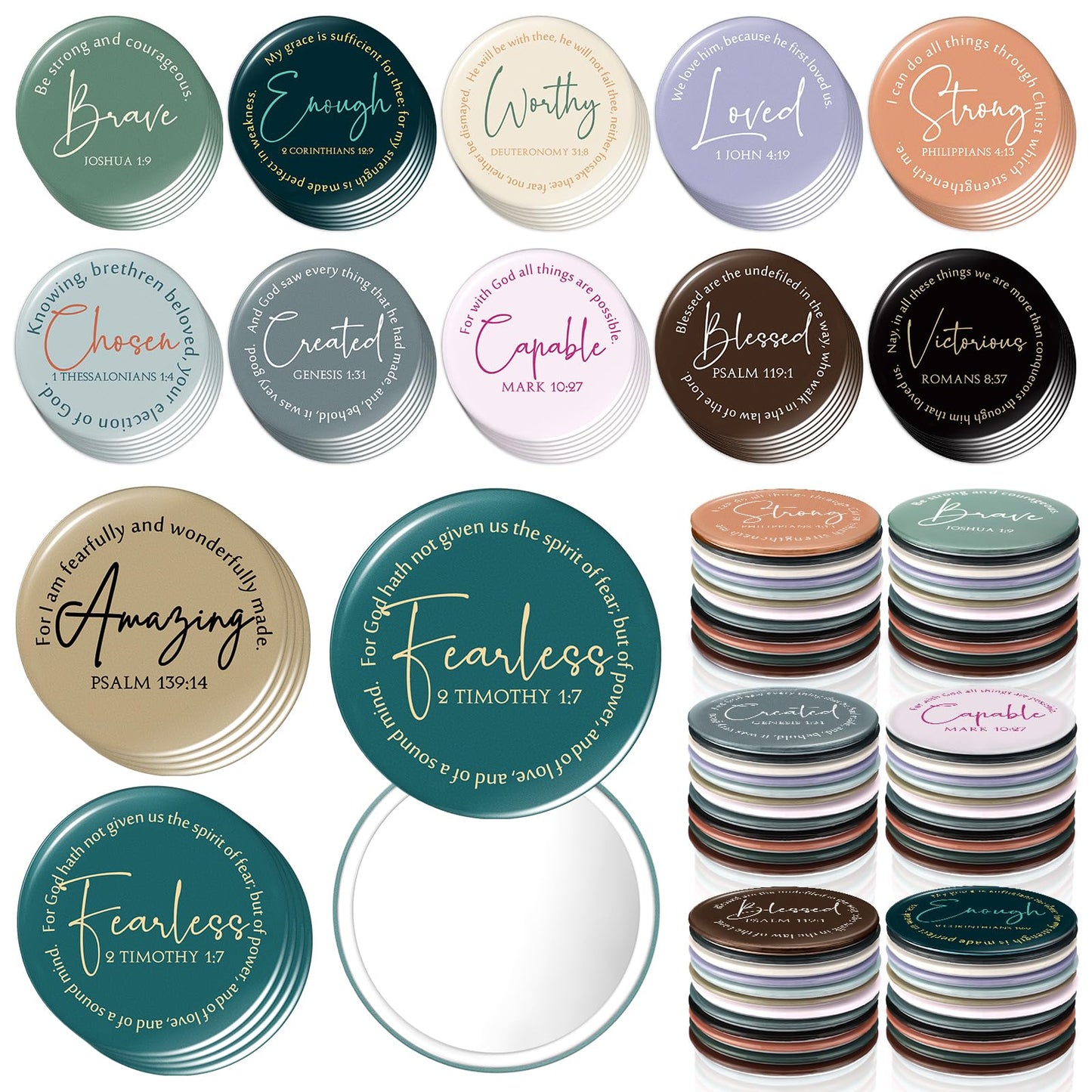 Geelin Mini Christian Gifts Mirror for Women Bulk Inspirational Bible Verse Scripture Portable Mirrors Small Church Gifts for Mother Women History Month VBS Party Favor(72 Pcs,Retro)