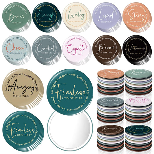 Geelin Mini Christian Gifts Mirror for Women Bulk Inspirational Bible Verse Scripture Portable Mirrors Small Church Gifts for Mother Women History Month VBS Party Favor(48 Pcs,Retro)