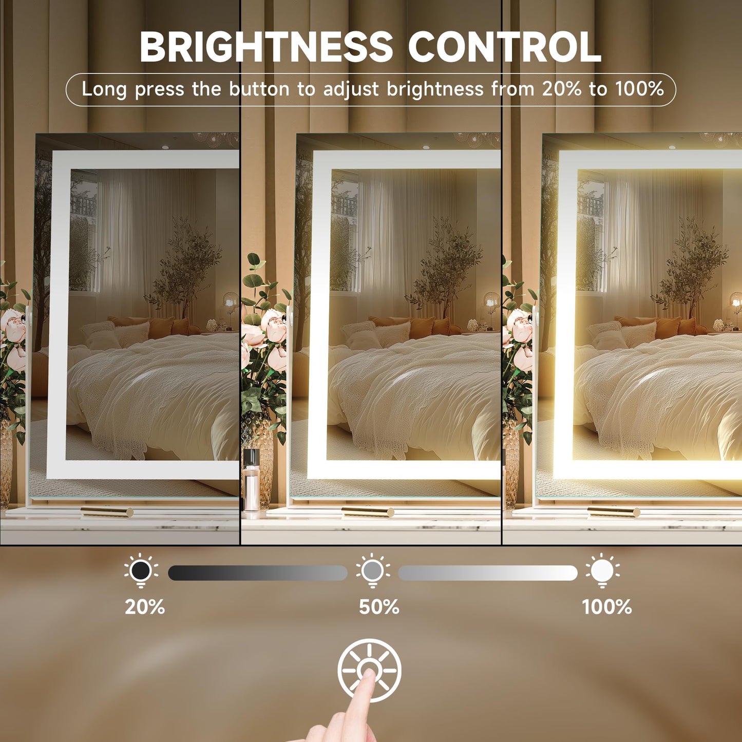 Hasipu Vanity Mirror with Lights, 13.8" x 11.4" LED Makeup Mirror, 3 Color Modes Touch Control and Brightness Adjustment Lighting Mirror, 10X Magnifying Glass, 360° Rotation