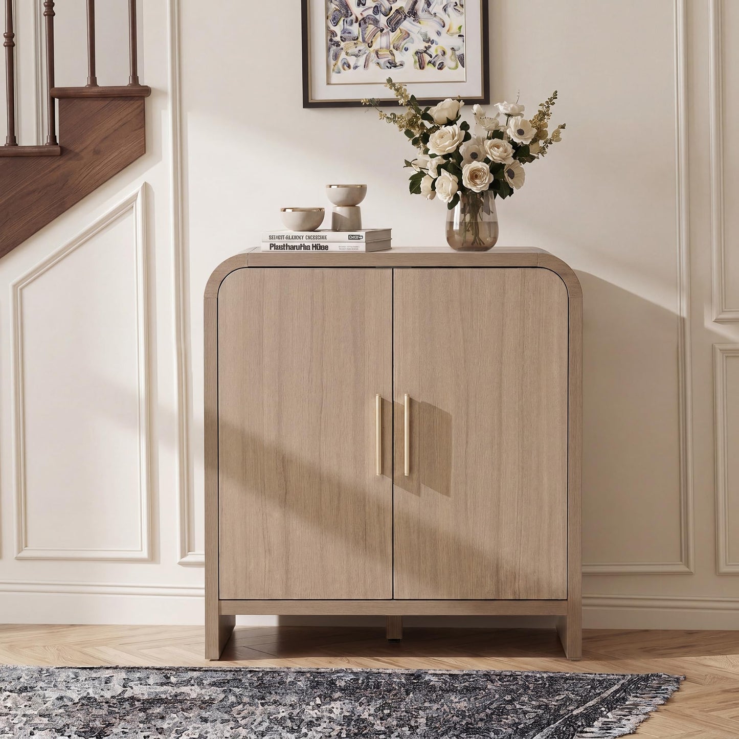 Fantaxia Sideboard Buffet Cabinet, Buffet Cabinet with Storage and 2 Adjustable Shelves, Sideboard Credenza Cabinet for Kitchen Entryway, Raw Oak