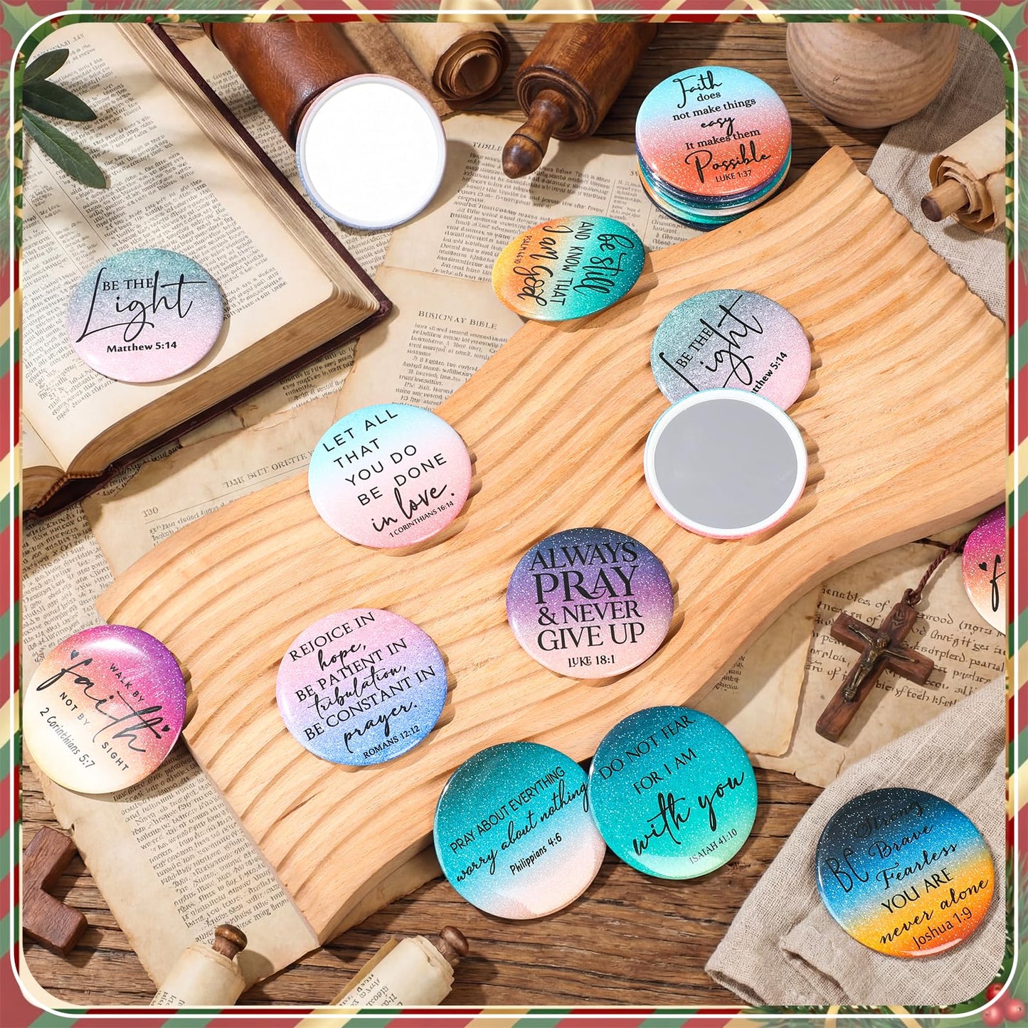 GlikCeil 40 Pcs Christian Compact Mirror Bulk for Women Inspirational Bible Verse Pocket Mirrors Mini Purse Makeup Mirror Christian Church Gift for Women VBS Church Party Favors