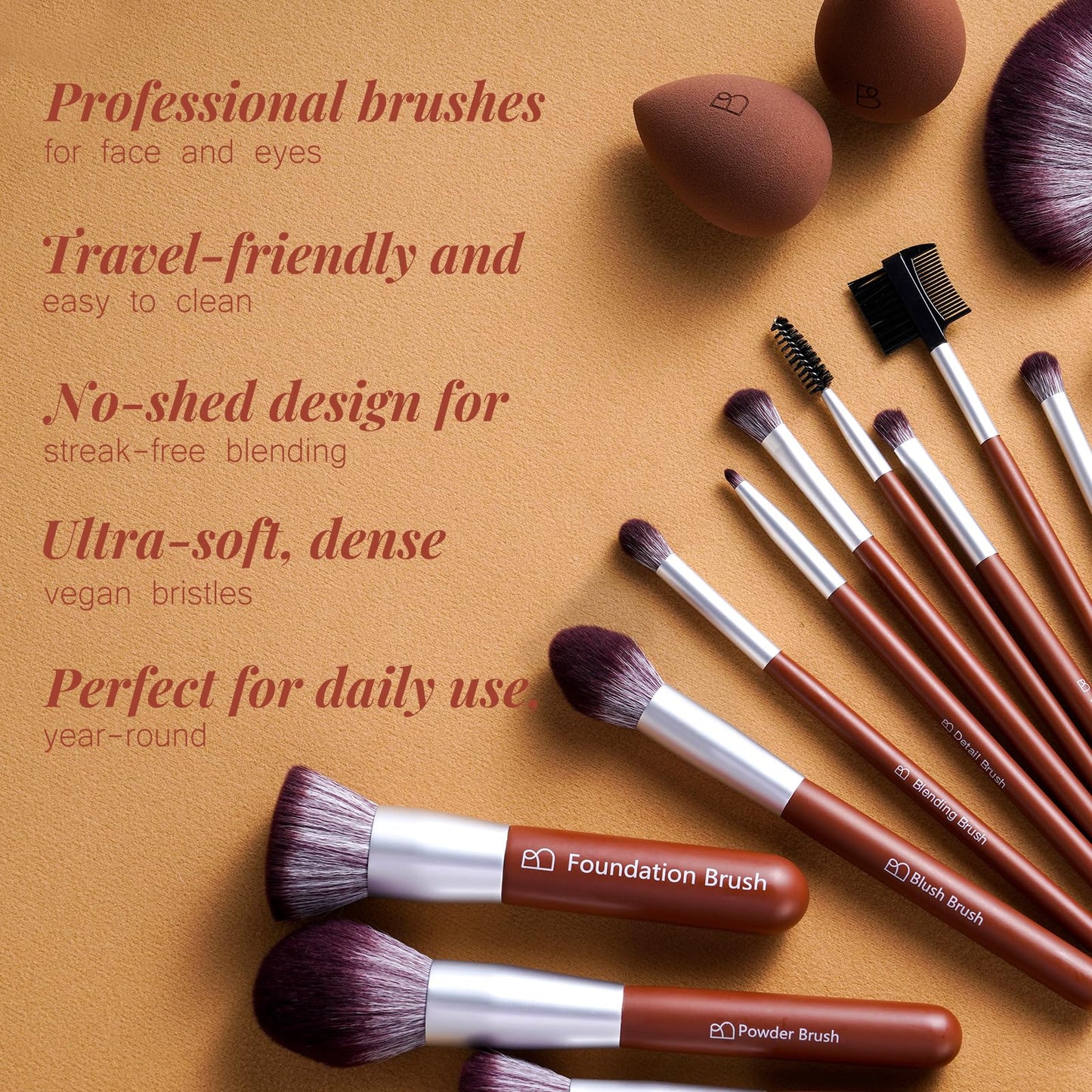 BS-MALL Professional Makeup Brush Set,22 PCS with 2 Makeup Sponges & EVA Travel Case, Foundation, Concealer, Blush, Powder & Eyeshadow Brushes for Beginners, Beauty Lovers & Everyday Glam Looks