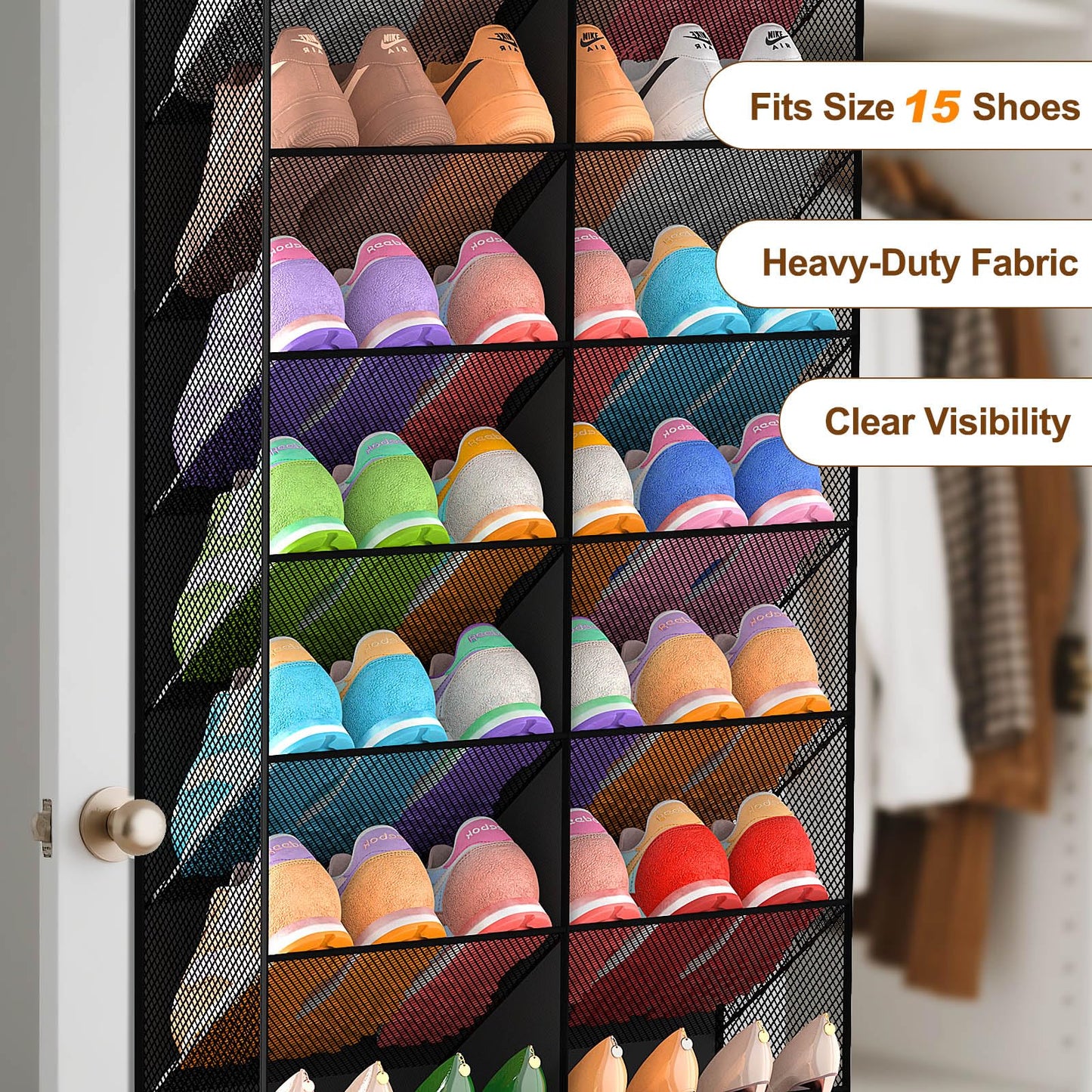 UVIAHOMI Over the Door Shoe Organizer for 20-30 Pairs, 10-Tier, Black
