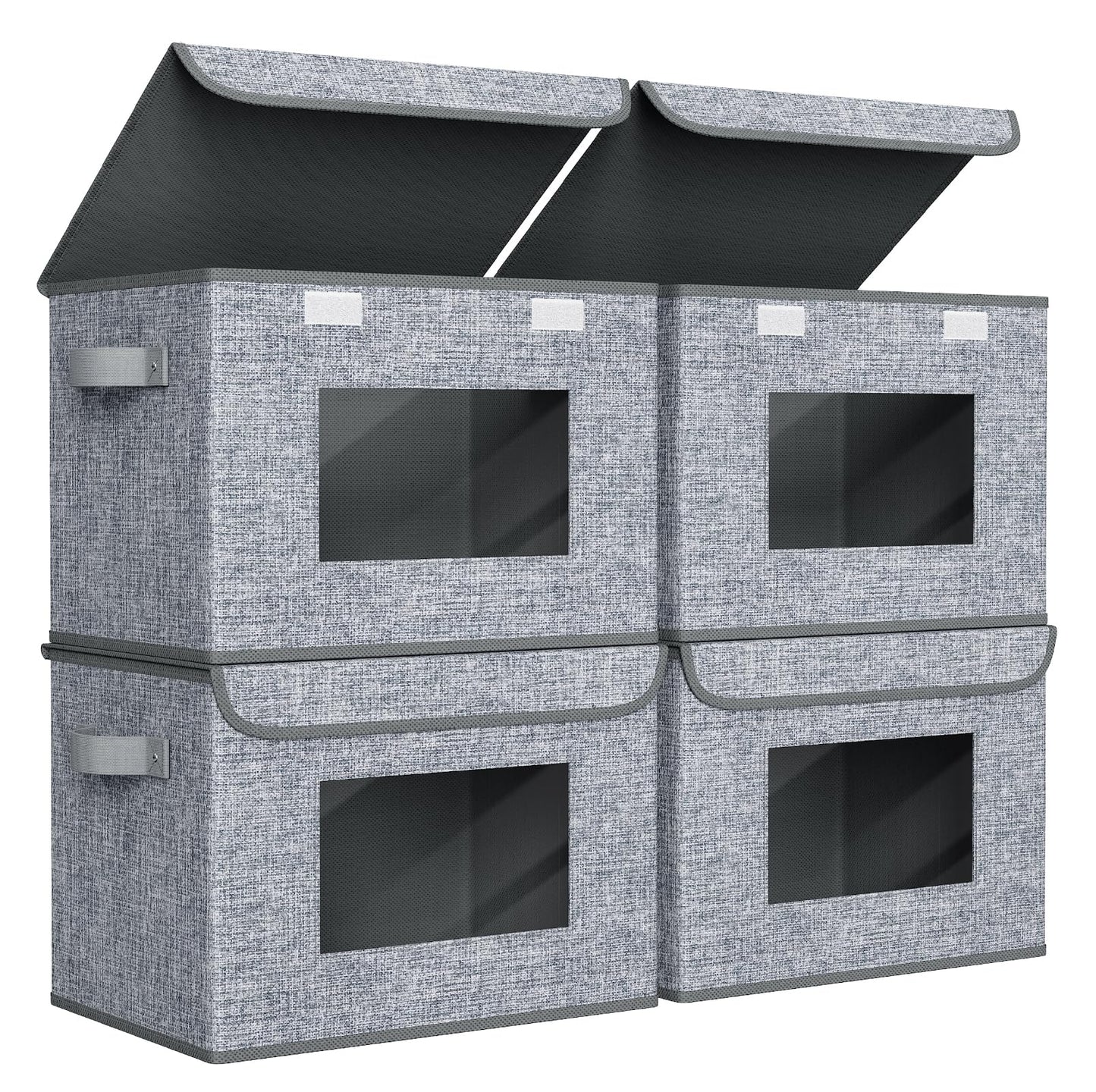 Univivi Fabric Foldable Storage Boxes [4-Pack] Large Collapsible Stackable Storage Bins with Lids, Closet Organizers and Storage Cube Basket for Home, Office, Bedroom (Grey, 17'' x 12'' x 12")