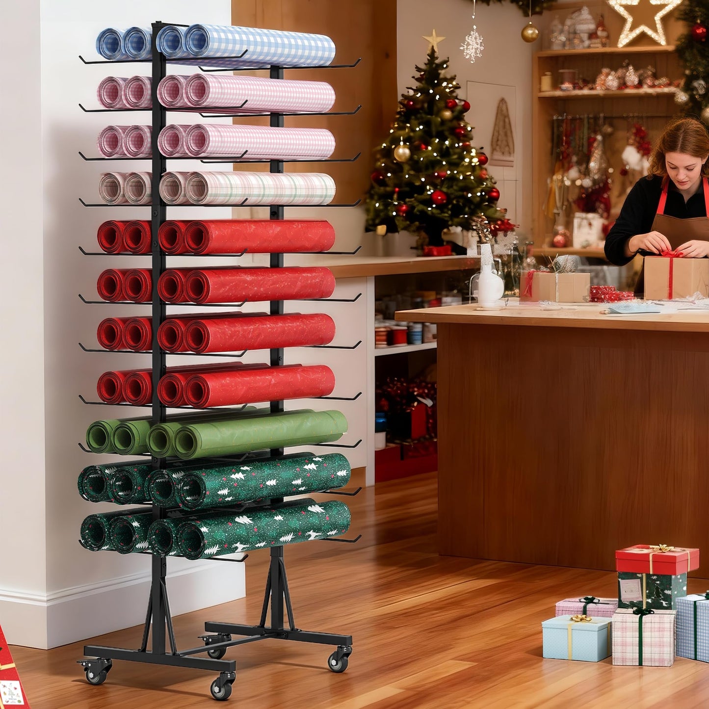 Rolling Large Blueprint Holder, 22 Tier Blueprint Storage Rack, Metal Vinyl Roll Storage Rack, Construction Plan Holder, Gift Wrapping Paper Organizer, Blue Print Display for Drawing, Artwork, Map