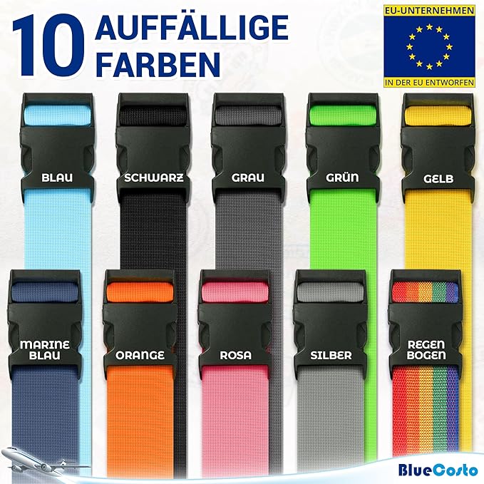 Luggage Straps for Suitcases - TSA Approved - Blue, 20 PK - Bulk Multipack Premium Nylon Belts for Suitcase, Briefcase & Travel Bag - Adjustable Strap Length 46" - 78"