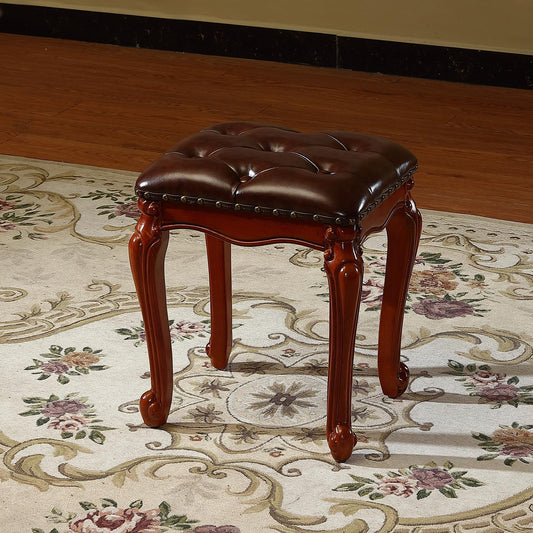 KIVSON Vanity Bench with Nailhead Trim, Piano Bench, or Desk Stool with Microfiber Leather Upholstery for Bedrooms, Dining Rooms, Cloakrooms, or Piano Rooms (Retro Brown)