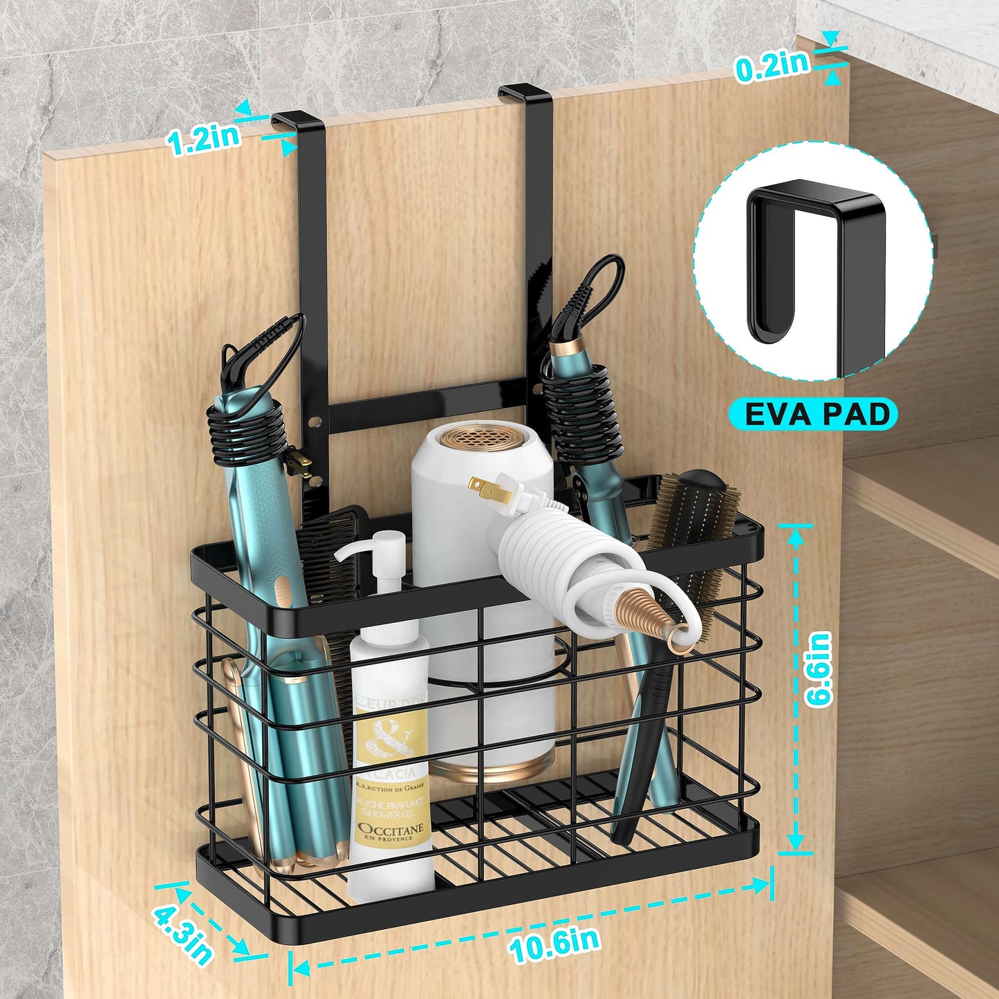 Vecallo Hair Tool Organizer - Blow Dryer & Hair Dryer Holder Cabinet Door, Bathroom Organizer & Storage Basket for Styling Tools