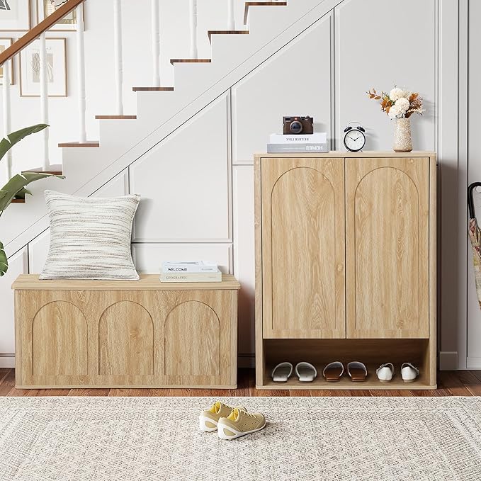 40.94'' Tall and Large Shoe Storage Cabinet with Doors and Adjustable Shelves, 5-Tier Modern Shoe Rack Cabinet Storage for Entryway, Entrance, Hallway, Living Room - Natural
