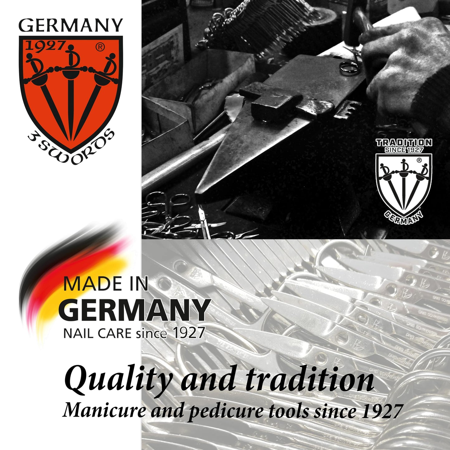 3 Swords Germany - brand quality 5 piece manicure pedicure grooming kit set with synthetic leather case red - Made in Germany