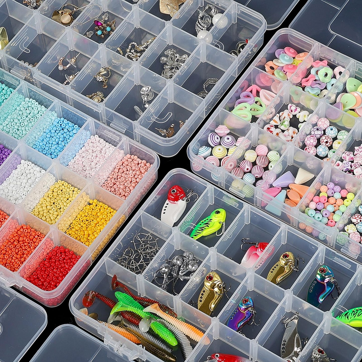 CGCG 3-Pack 18-Grid Clear Plastic Beads Organizer Box 7.9x5.8