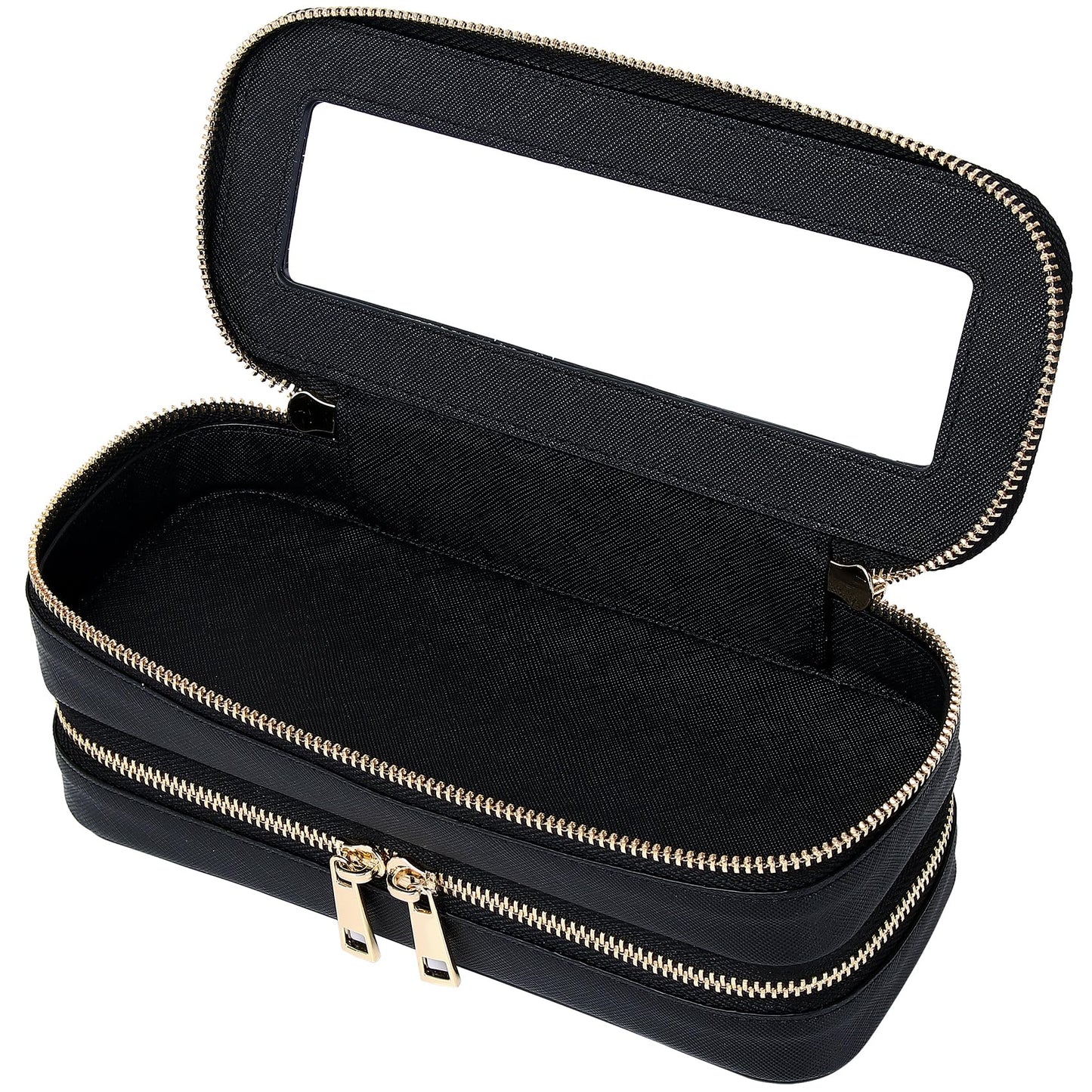 LOFOWN Double Layer Makeup Bag Makeup Brush Case Waterproof Travel Cosmetic & Toiletry Bag Purse Organizer and Car Essentials for Women (Black, 2-Layer SLIM)