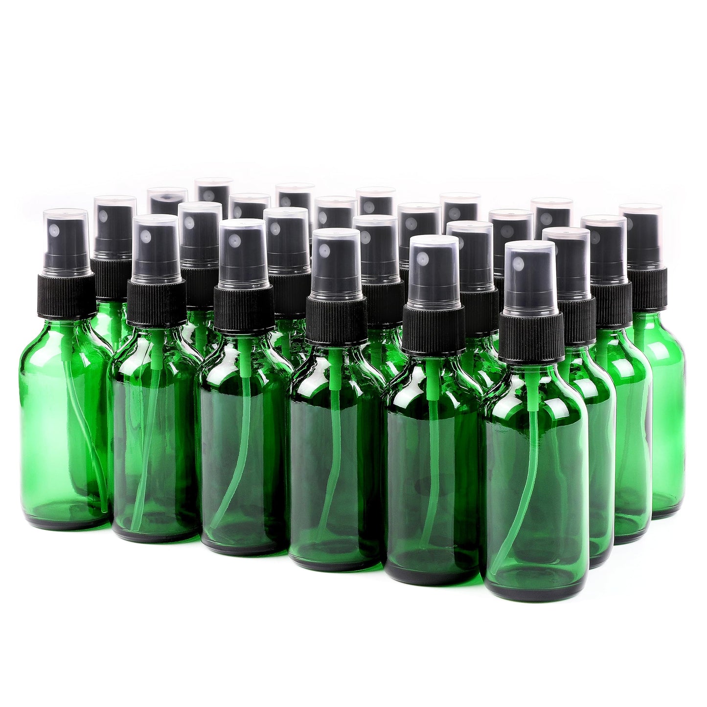 NOOEEISS Green Glass Small Spray Bottle 2 oz 24 Packs,Fine Mist Sprayer Small Clear Bottles,Refillable Containers mini spray bottles for Cleaning Solutions and Skin Care (Green 24pcs)