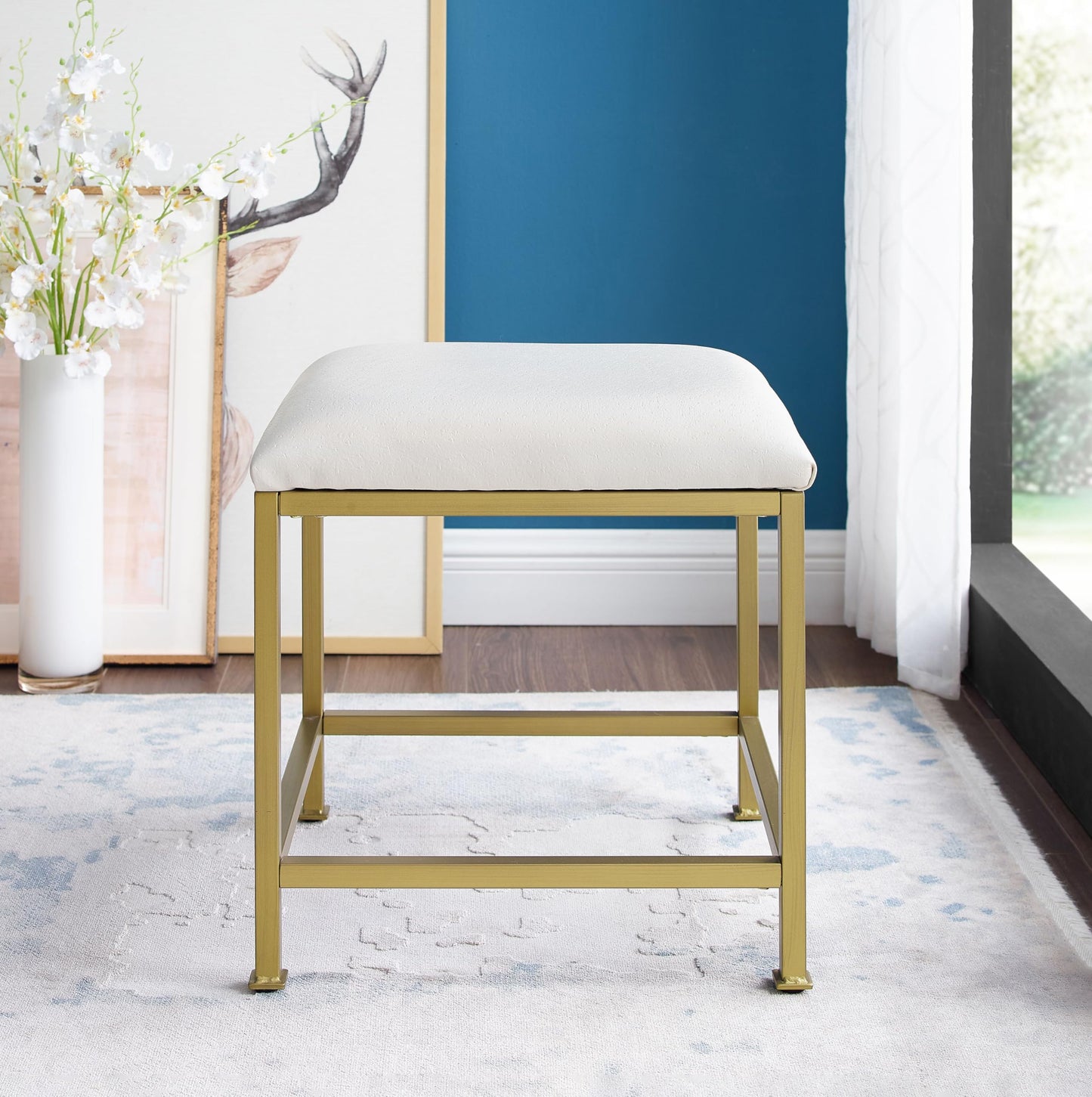 Crosley Furniture Aimee Makeup Vanity Chair with Upholstered Seat, Gold