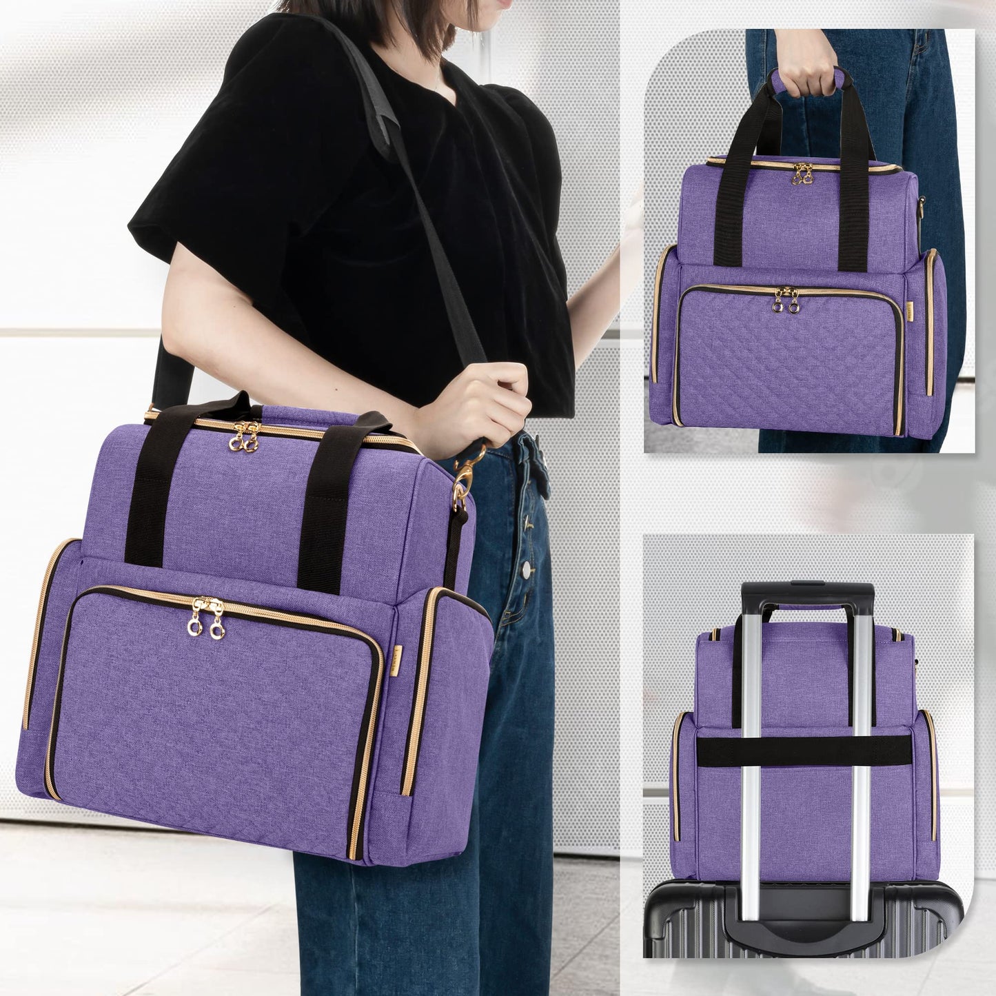 LUXJA Large Travel Makeup Bag with 3 Removable Cases, Cosmetic Bag with Detachable Dividers (Patent Pending), Purple