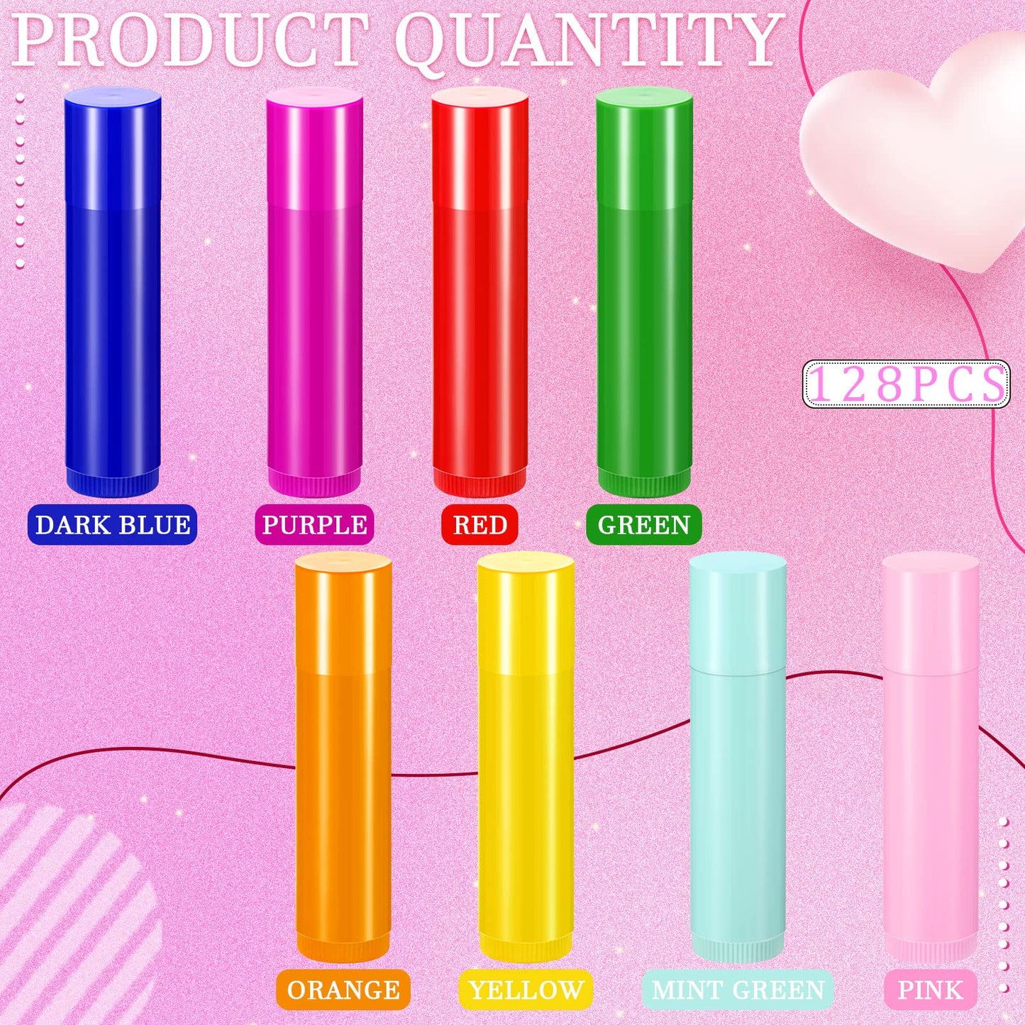 Patelai 128 Pieces Lip Balm Tubes 5 ml Refillable Rotatable Plastic Lipstick Tubes Empty Lip Gloss Balm Containers DIY Empty Containers for Cosmetic, 8 Colors