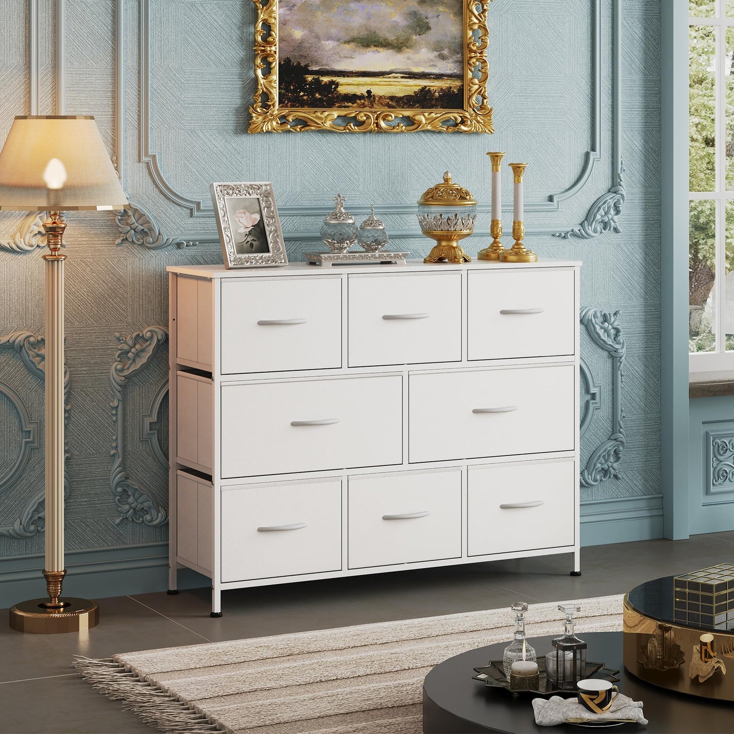 WLIVE 8 Drawer Dresser for Bedroom, Fabric White Dresser with Large Storage Drawer Unit for Entryway, Chest of Drawers for Living Room