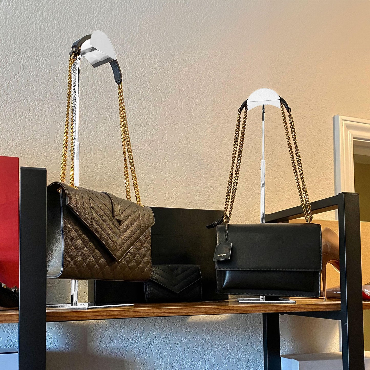 Royxen 3 Pack Purse Holder, Purse Display Stand with Adjustable Height, Bag Stands for Display, Stainless Steel Purse Rack for Bags Organizer (Silver)