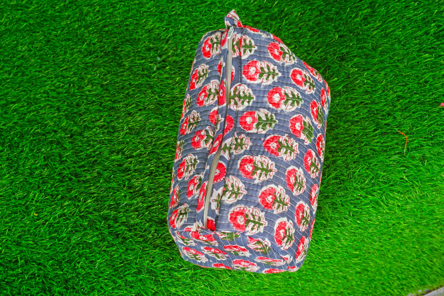 Generic Pieces Indian Handmade Cotton Quilted Handmade Floral Hand Block Print Toiletry Bag,Cosmetic Pouch Bag Makeup Bag For Women (1, Blue A), 85485