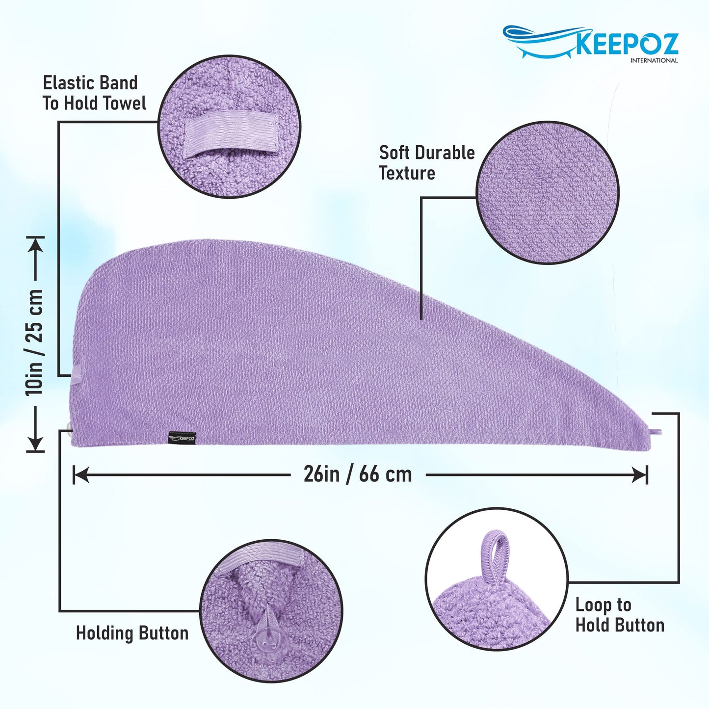 KEEPOZ Hair Towel Wrap Quick Dry 100% Cotton Super Absorbent Turban Head Wrap for Women with Button, Non Microfiber Anti Frizz Products, Hair Cap for Curly, Long (Lilac Pink Check, 2 Pcs)