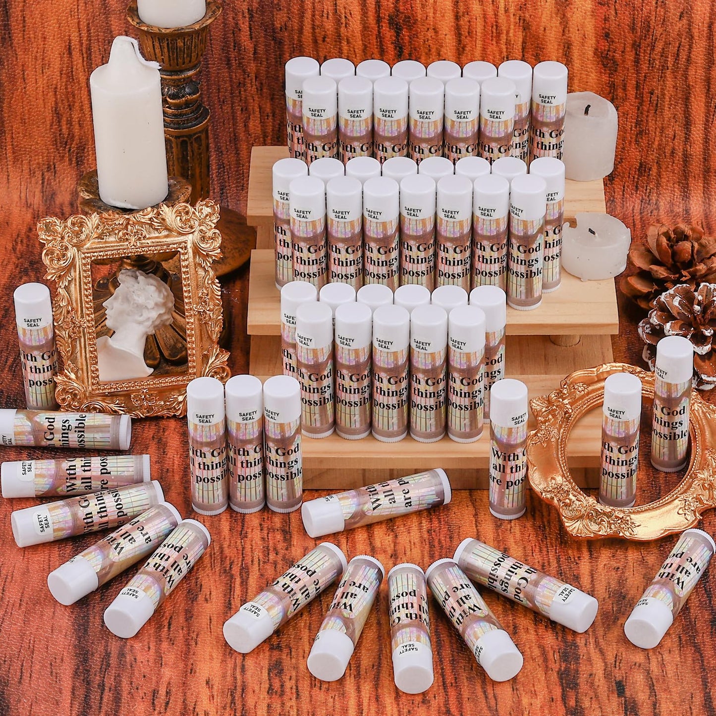 60 Pcs Christian Gifts Bulk - Vanilla Lip Balm with Scripture "With God All Things Are Possible", Natural Beeswax Moisturizing Lip Balm for Church Events, Bible Study, Religious Favors