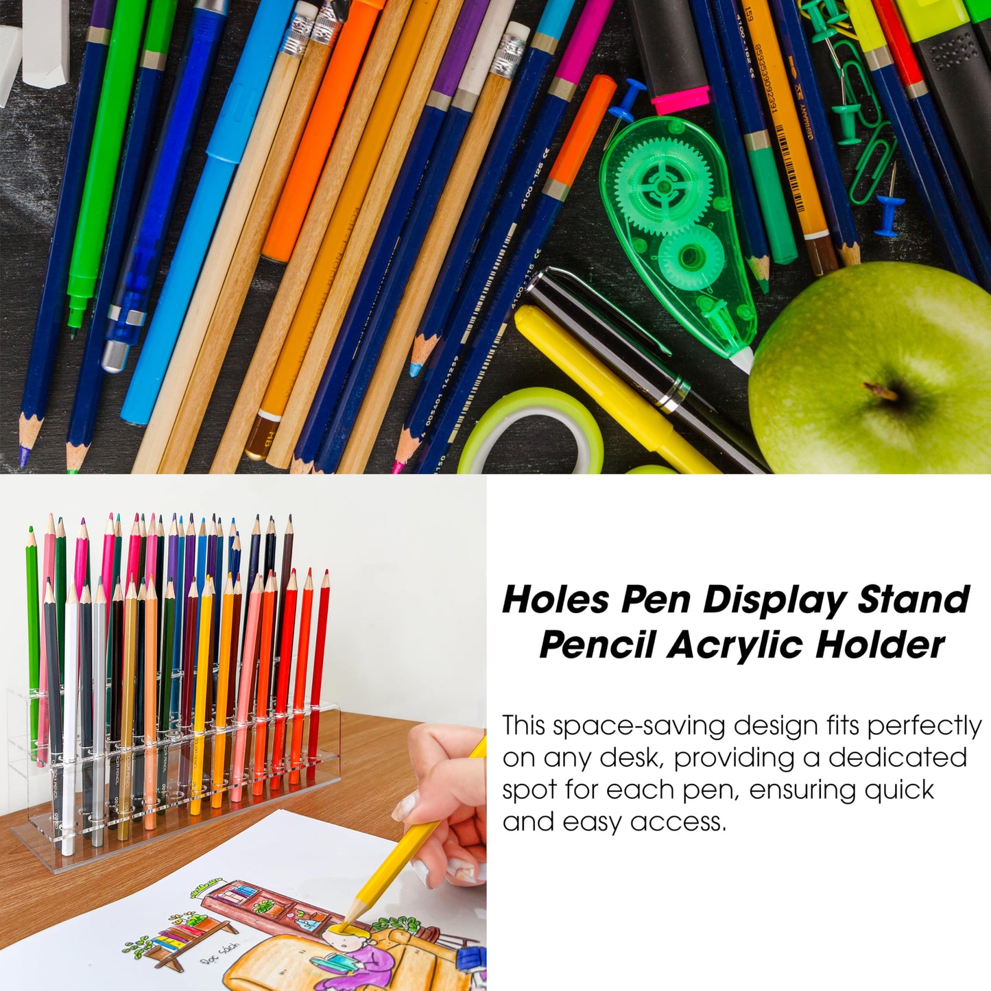 48 Holes Pen Display Stand Pencil Acrylic Holder for Craft Shows, Beaded Eyebrow Art Brush Rack, Makeup Tool Organizer, Home Office Desk & School Supplies Stationery Storage, Cosmetic Brushes Shelf