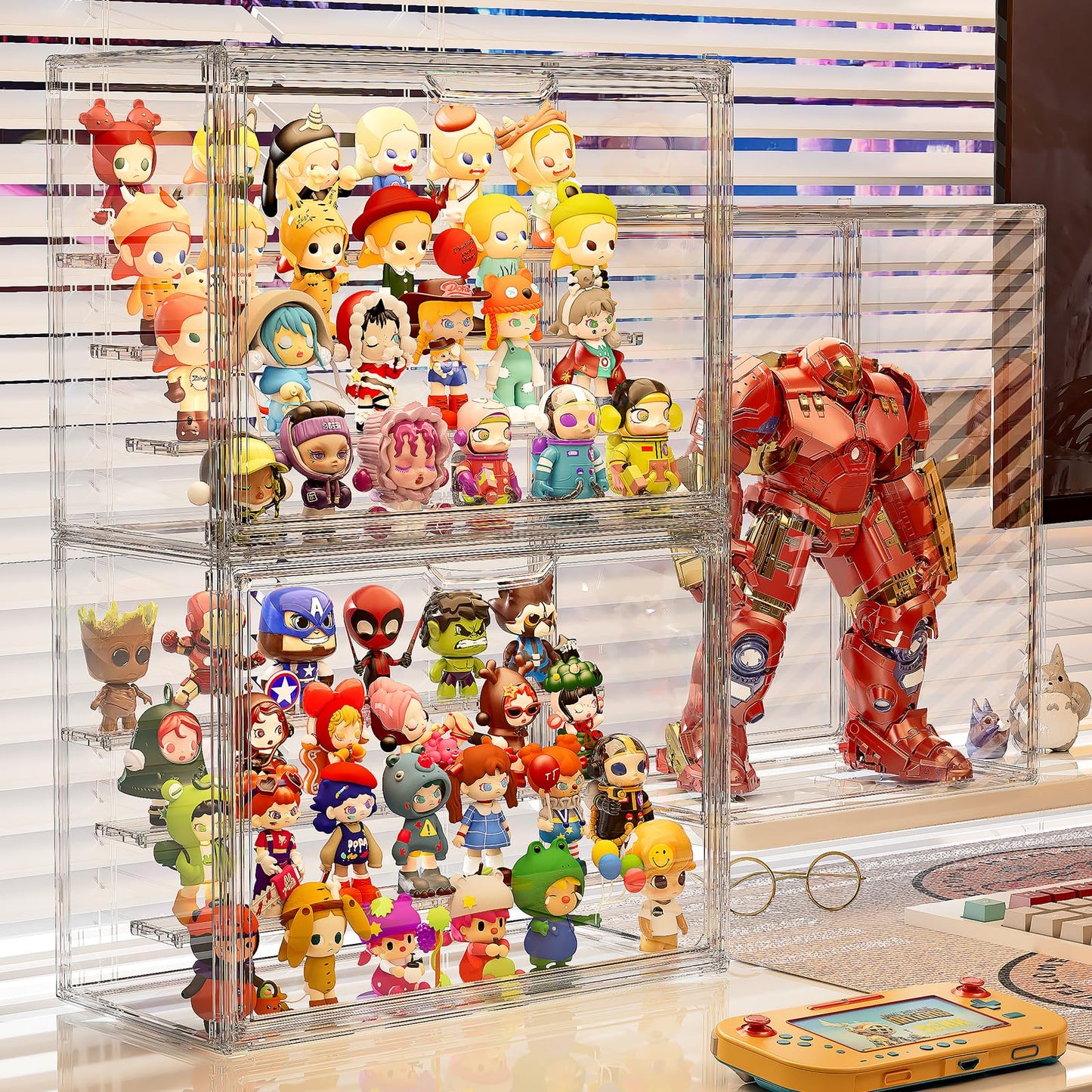 MSHOMELY Clear Acrylic Display Case for Collectibles 4 Layer Hobby Figure Display Case Box with Shelves Stackable Figurine Display Boxes for Funko Pop Mart Labubu Model, 2 Pack