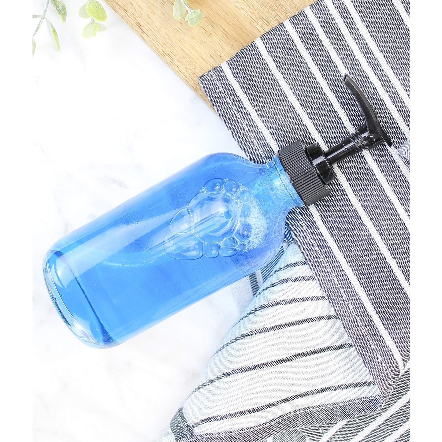 Cornucopia Brands 8oz Clear Glass Pump Bottles (4-Pack w/Black Plastic Pumps), Great as Essential Oil Bottles, Lotion Bottles, Soap Dispensers, and More
