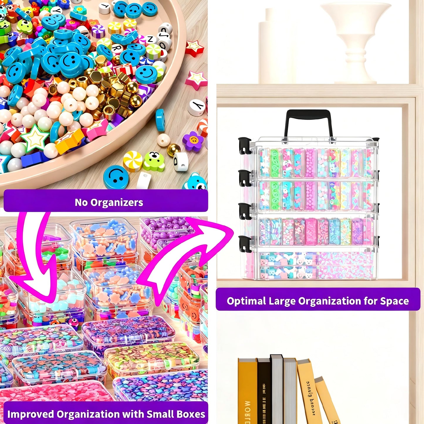VANSUNS Stackable Bead Storage Organizer, 88 Small Plastic Containers with Lids, 4-Layer Clear Bead Organizer Box, 3 Sizes, Portable, for Jewelry and Crafts