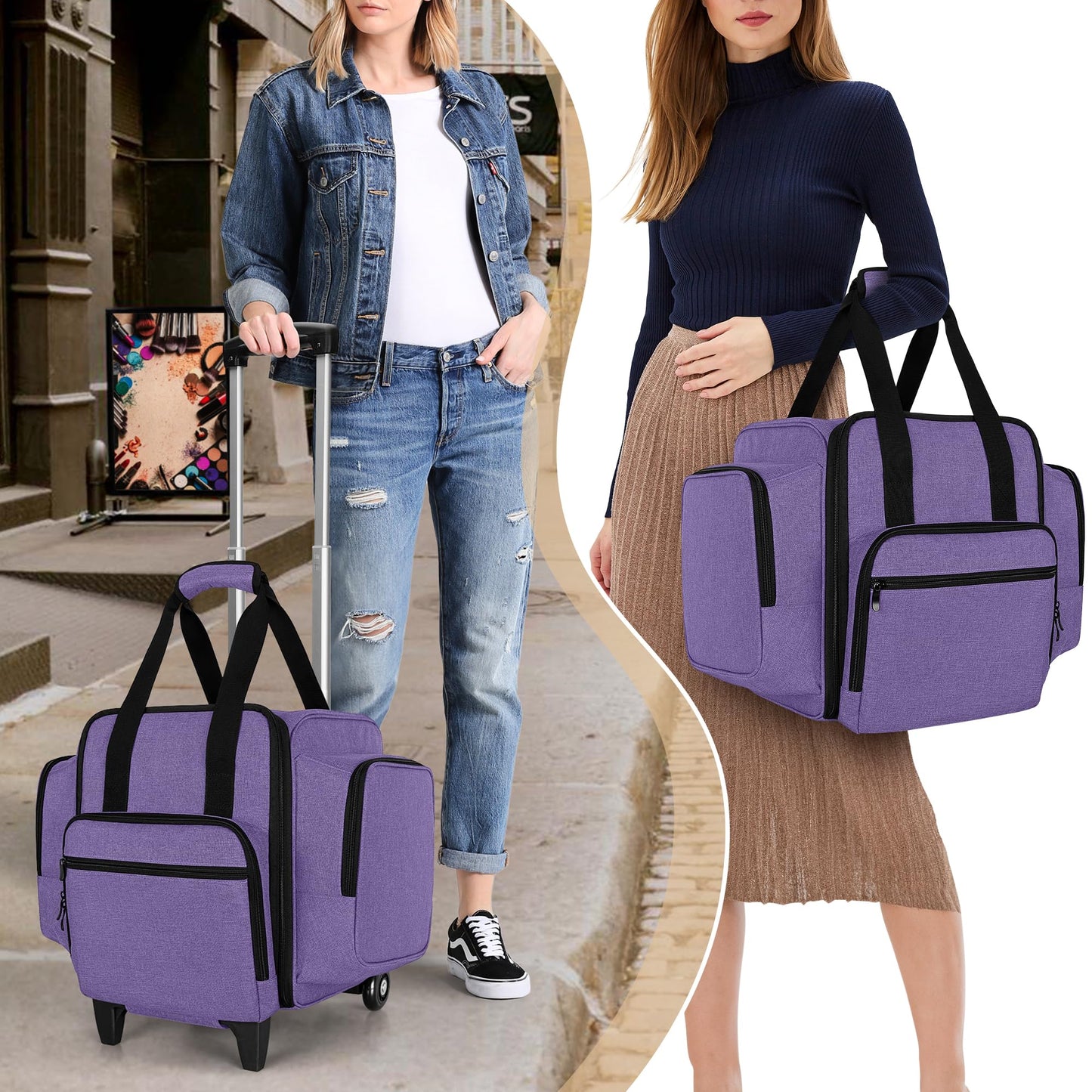 BAFASO Rolling Nail Polish Organizer Holds 144 Bottles, Nail Polish Case with a Detachable Dolly and 3 Removable Cases (Patented Design), Purple