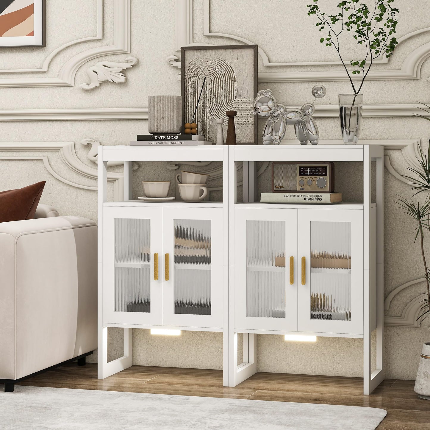 Bathroom Storage Cabinet with Motion Sensor Light and 2 Doors, White