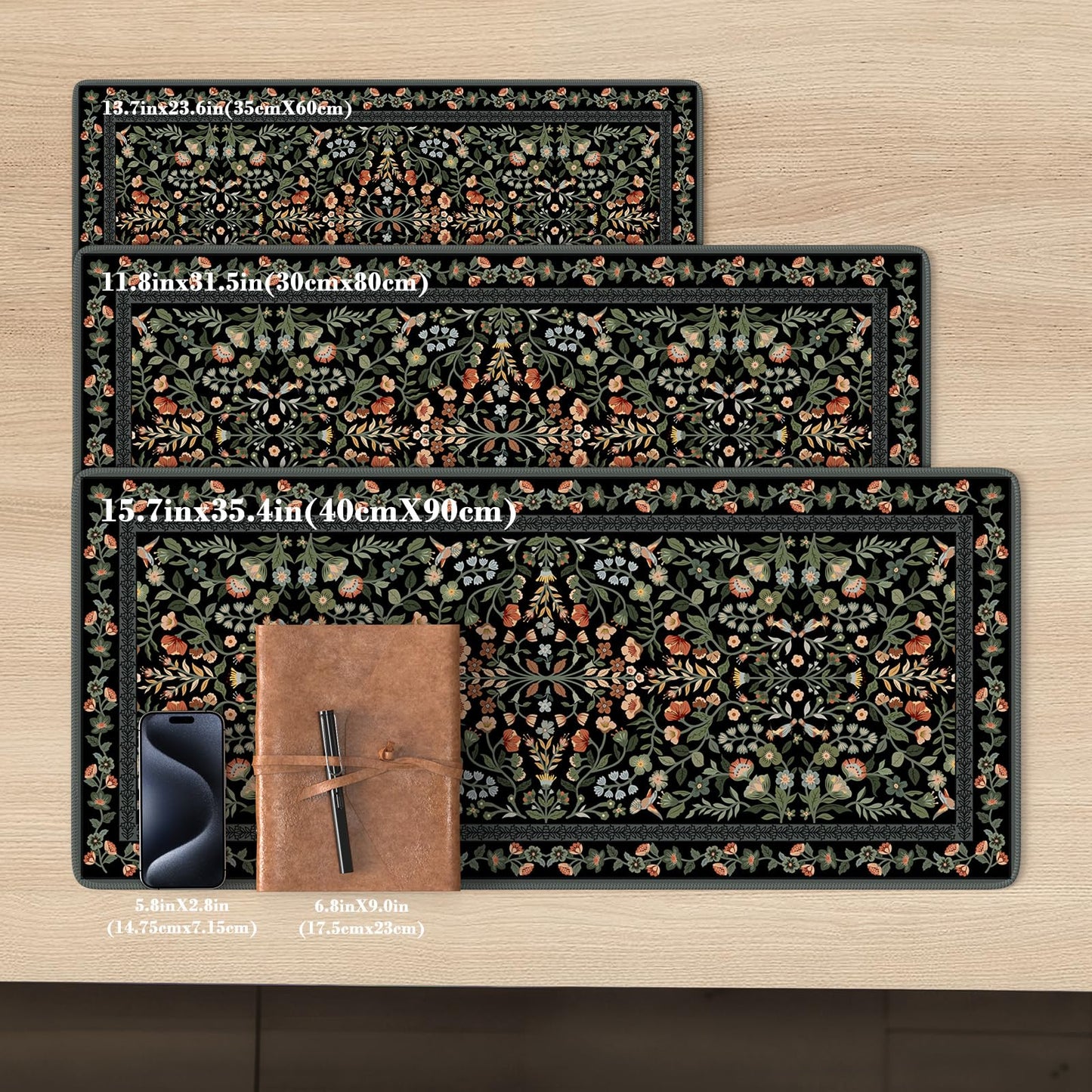 iCasso Desk Mat for Keyboard and Mouse, Large Mouse Pad, Desk Pad Mat, Anti-Slip Big Mousepad with Stitched Edges for Computer Desktop(Floral)