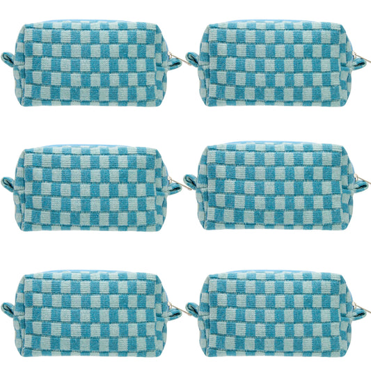 PAZIMIIK Checkered Makeup Bag for Purse Portable Zipper Make Up Pouch Small Cosmetic Case for Travel Accessories (6PCS Lake Blue)