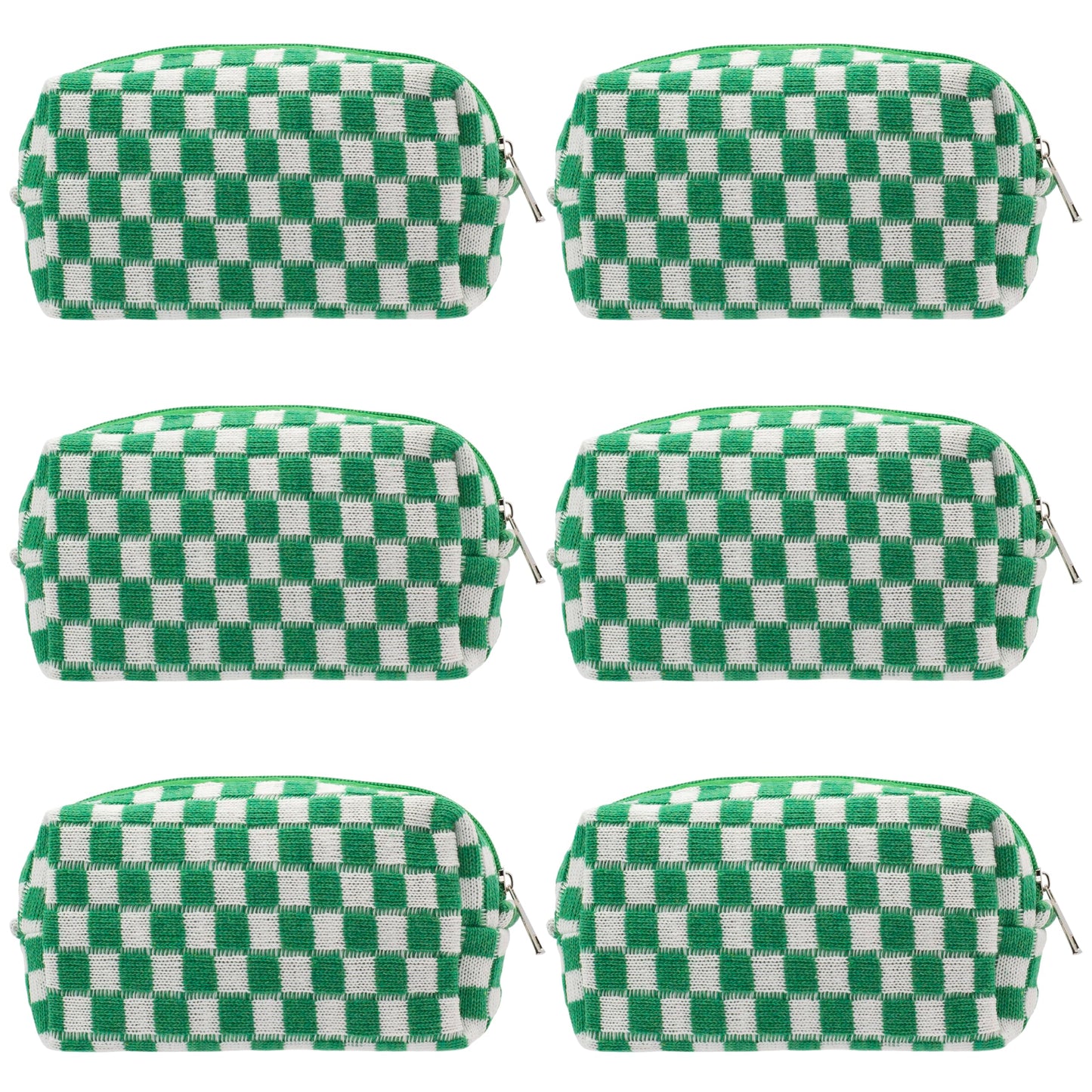 PAZIMIIK Checkered Makeup Bag for Purse Portable Zipper Make Up Pouch Small Cosmetic Case for Travel Accessories (6PCS Green)