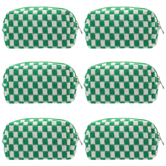PAZIMIIK Checkered Makeup Bag for Purse Portable Zipper Make Up Pouch Small Cosmetic Case for Travel Accessories (6PCS Green)