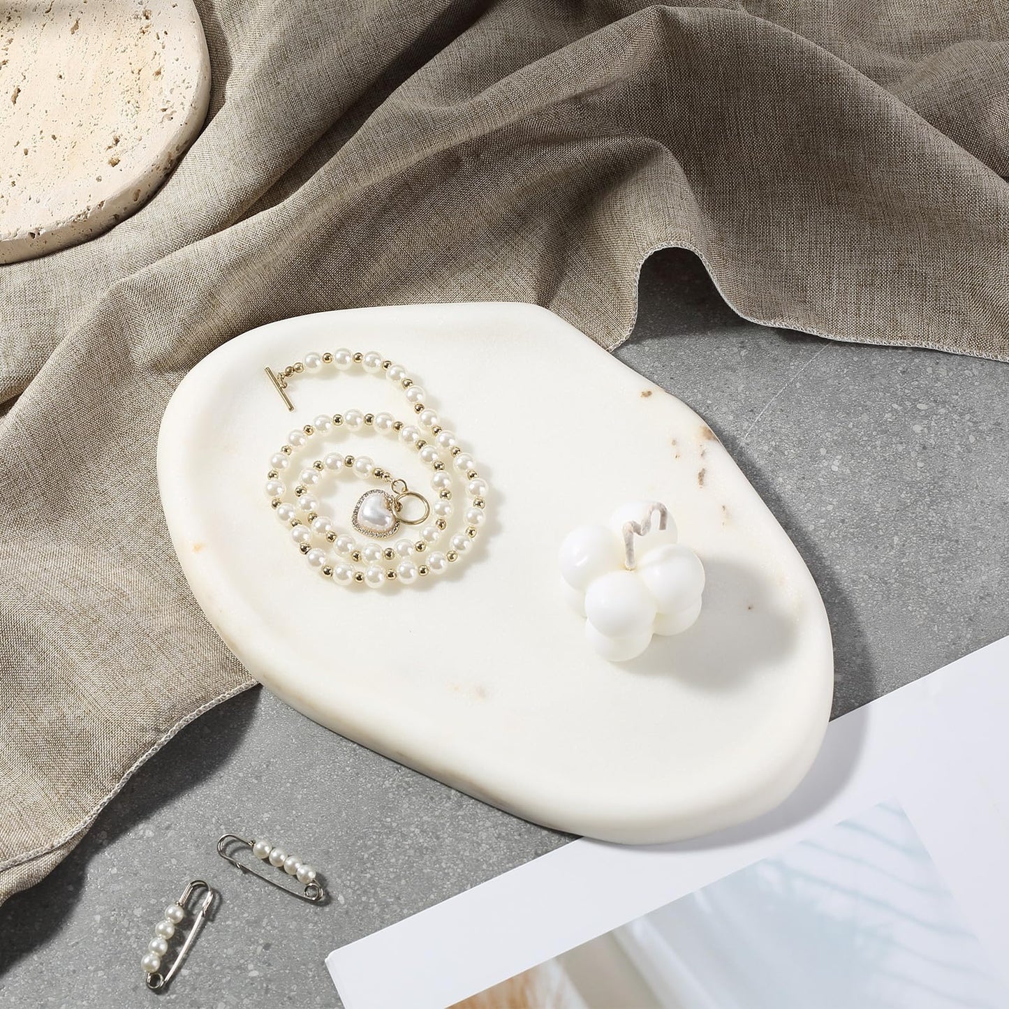 Koville Luxurious White Marble Vanity Tray, Cloud Shape Serving Stone Key Tray for Home Decor, 10"x7" Bathroom Marble Storage Trays, Stone Plate Holder for Perfume and Jewelry (Oriental Calacatta)