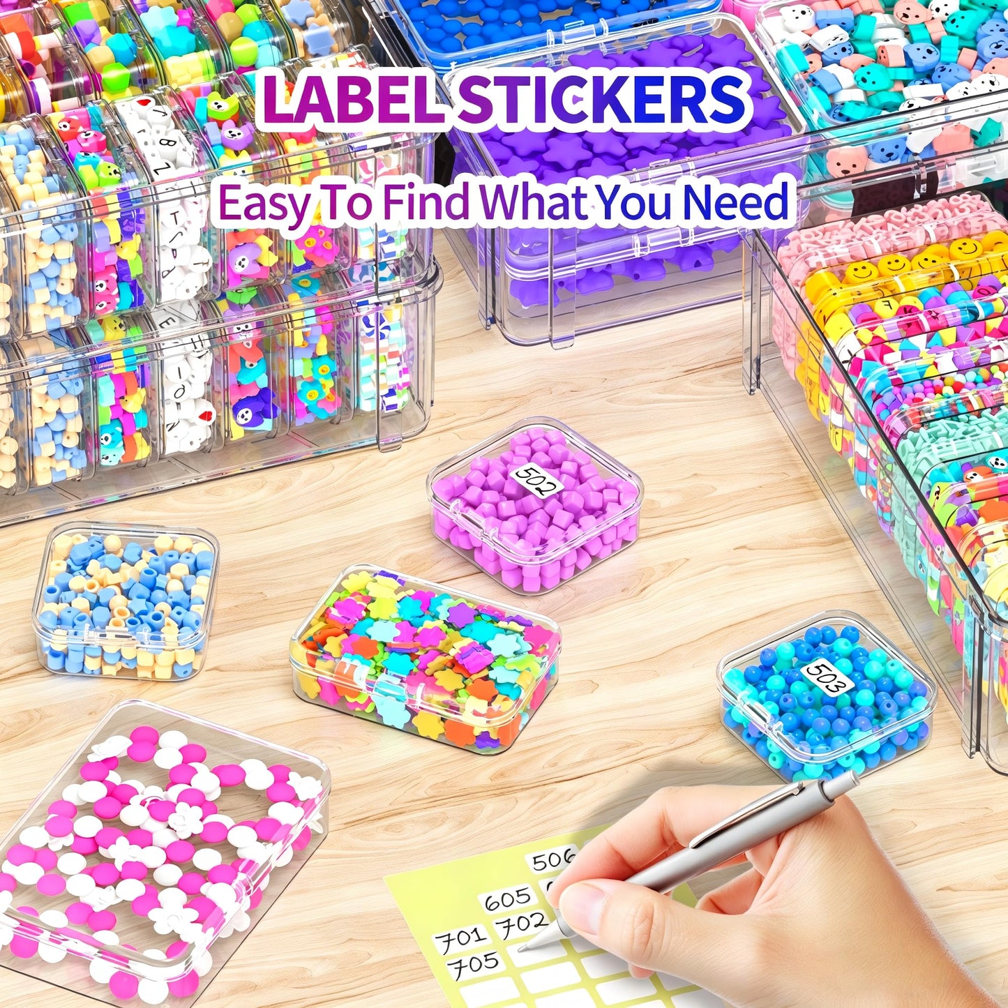 VANSUNS Stackable Bead Storage Organizer, 88 Small Plastic Containers with Lids, 4-Layer Clear Bead Organizer Box, 3 Sizes, Portable, for Jewelry and Crafts