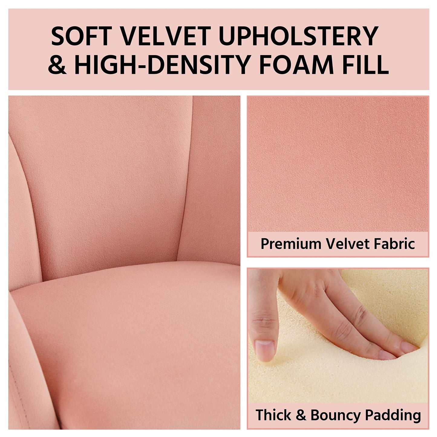 Yaheetech Flower Shape Velvet Vanity Chair, Modern Side Armchair Makeup Chair no Wheels with Golden Metal Legs for Living Room/Dressing Room/Bedroom/Home Office/Kitchen, Pink