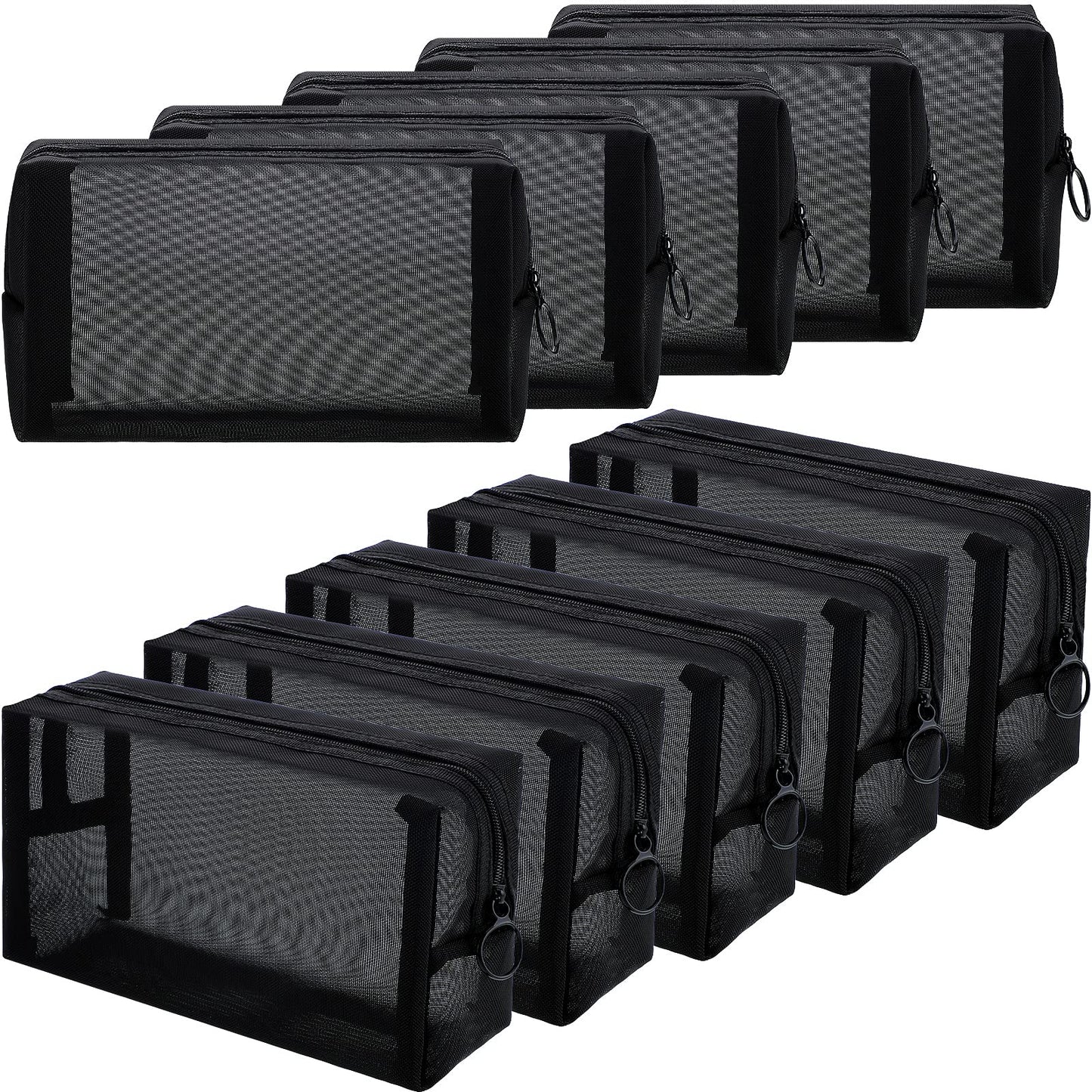 Frienda 10 Pieces Mesh Makeup Bag Portable Mesh Cosmetic Bag Black Zipper Pouch Breathable Travel Toiletry Bag for Home Offices Travel Accessories Organizer