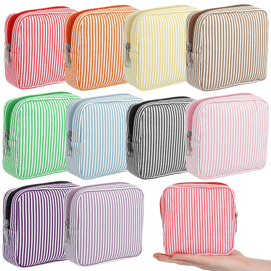 10 Pcs Seersucker Cosmetic Bag Bulk Mini Makeup Bag for Women Aesthetic Cute Travel Toiletry Organizer Preppy Storage Pouch for Wedding Bridesmaid Christmas Gift (Pastel Color)
